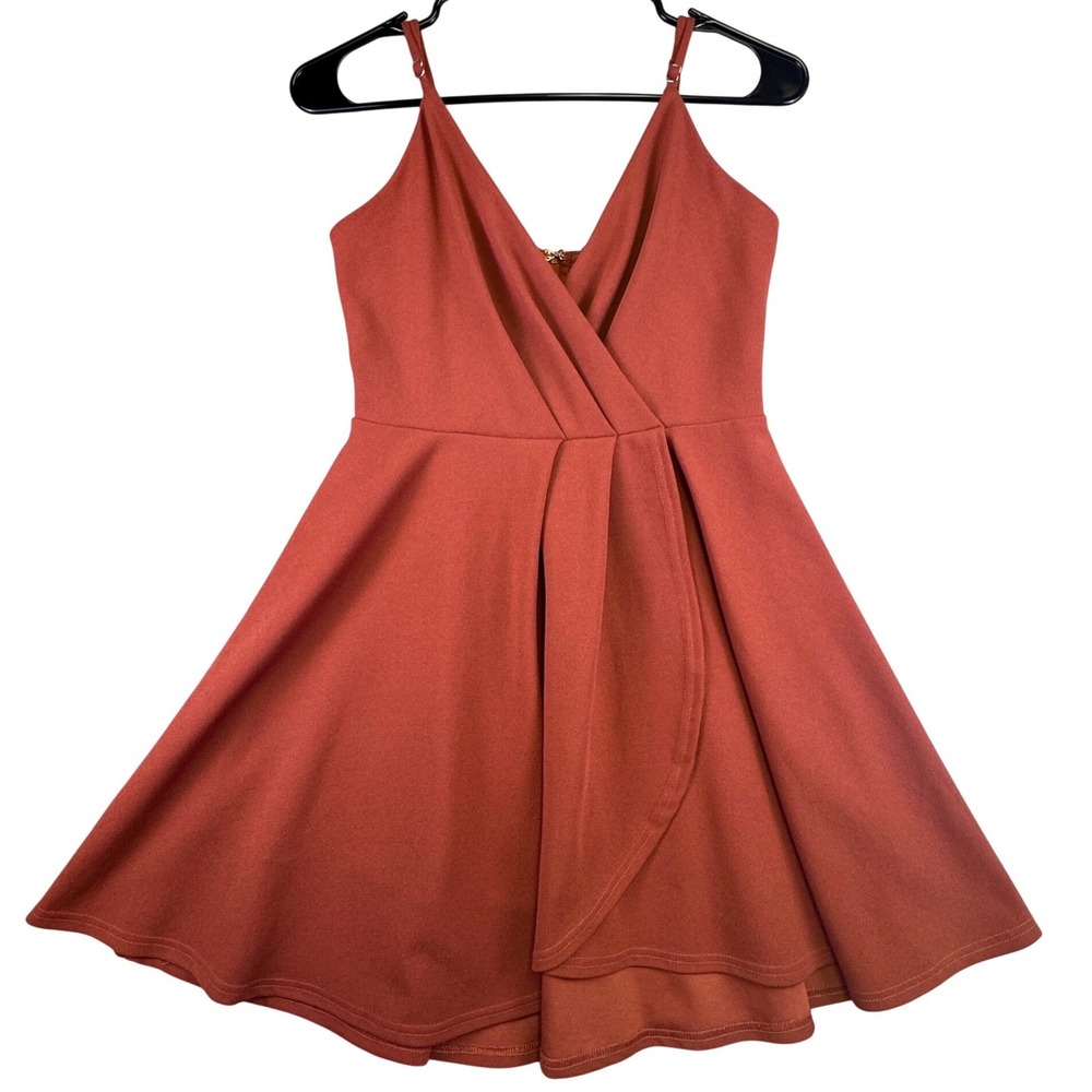Trac Dress Women's Medium Orange Fit‎ and Flare Skater V-Neck Cocktail Party